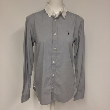 BNWT AllSaints Light Grey & White Danzig Long Sleeve Shirt w/Wire Collar Size S