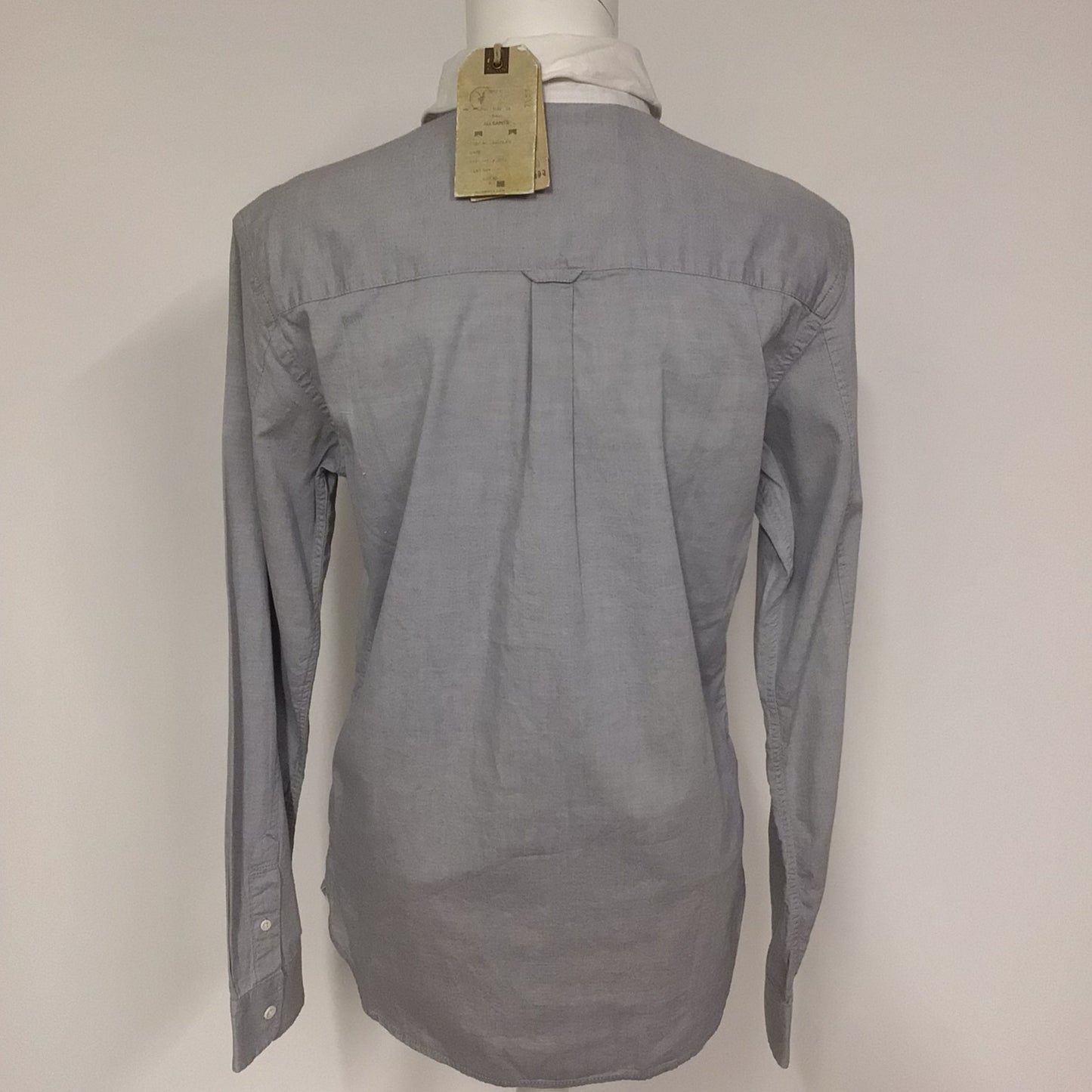 BNWT AllSaints Light Grey & White Danzig Long Sleeve Shirt w/Wire Collar Size S