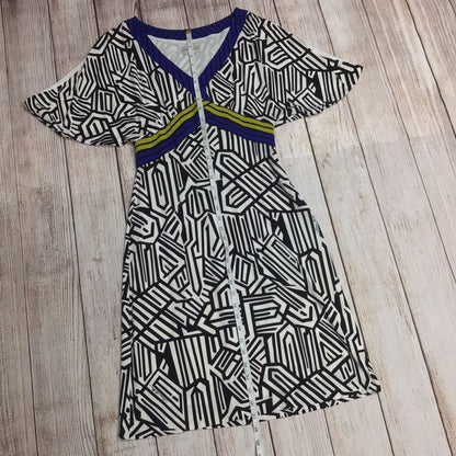 Karen Millen Black & White Print Dress w/Blue, Yellow Size 10