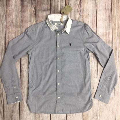 BNWT AllSaints Light Grey & White Danzig Long Sleeve Shirt w/Wire Collar Size S