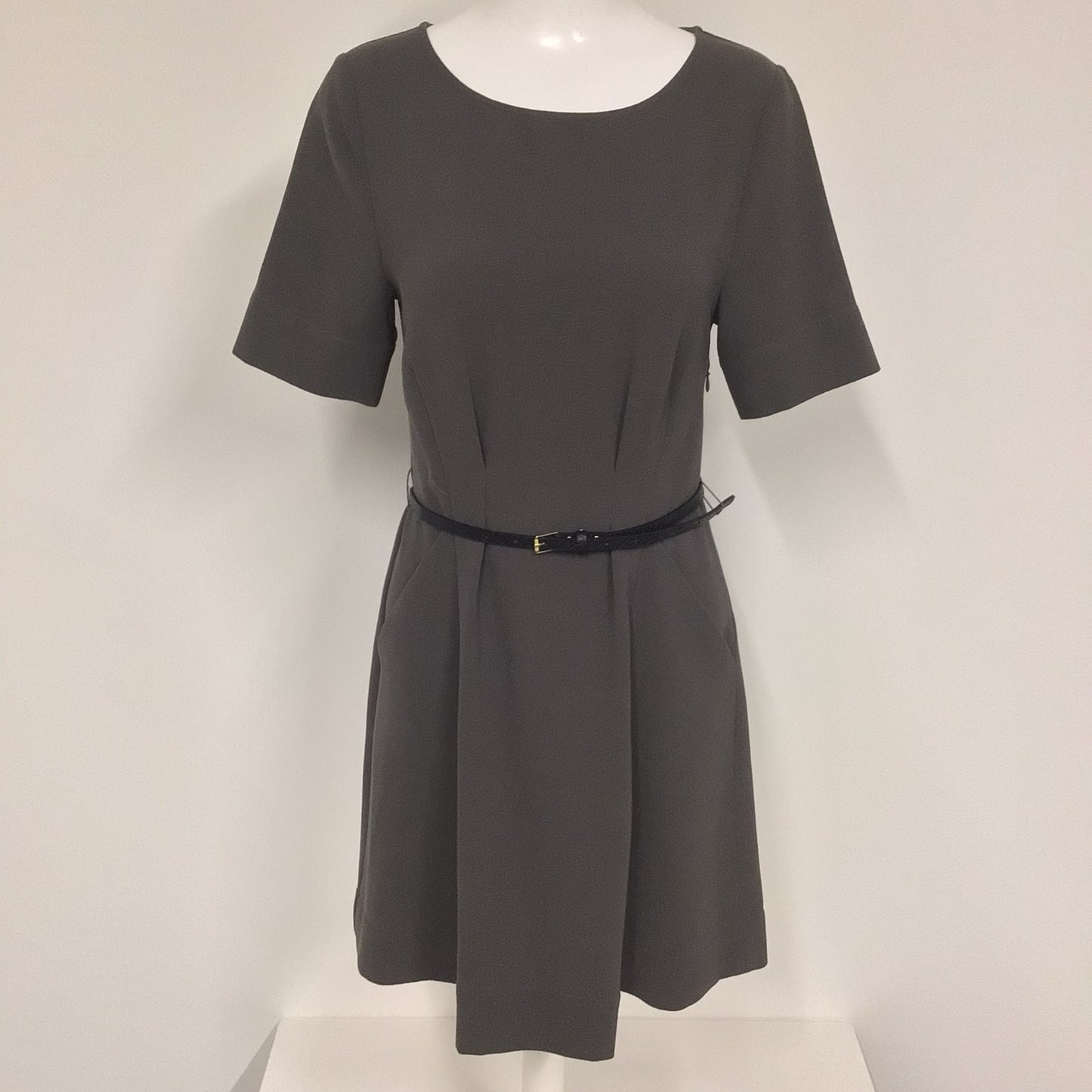 Oliver Bonas Grey Skater Dress w/Pockets & Belt Size 8