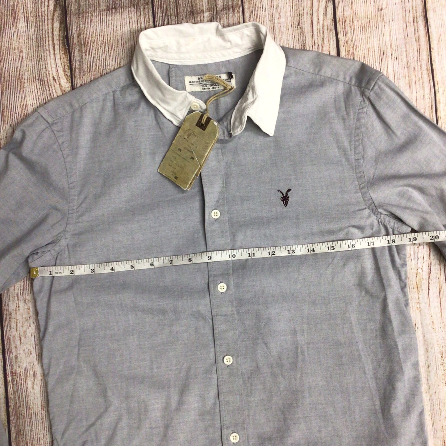 BNWT AllSaints Light Grey & White Danzig Long Sleeve Shirt w/Wire Collar Size S