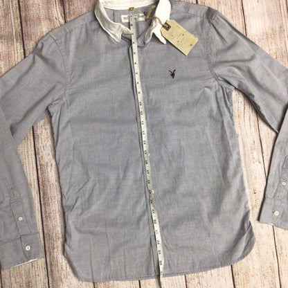 BNWT AllSaints Light Grey & White Danzig Long Sleeve Shirt w/Wire Collar Size S