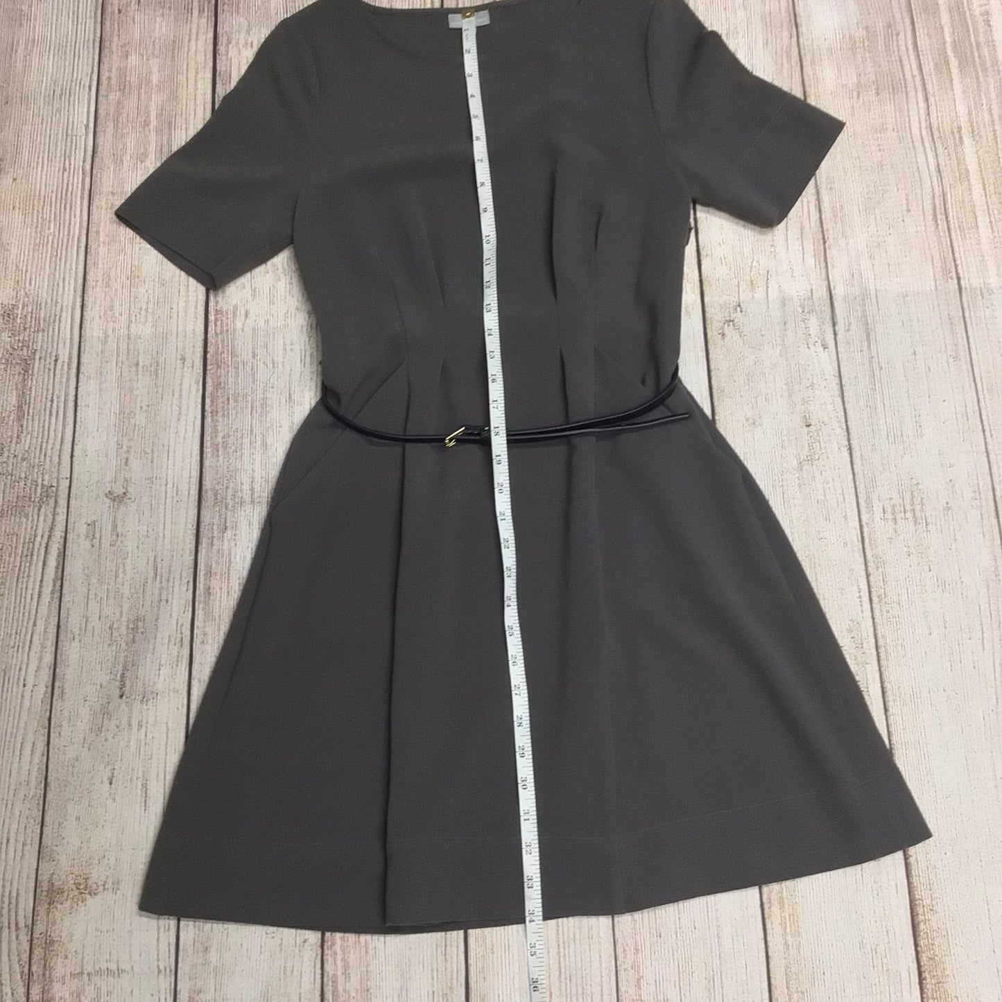 Oliver Bonas Grey Skater Dress w/Pockets & Belt Size 8