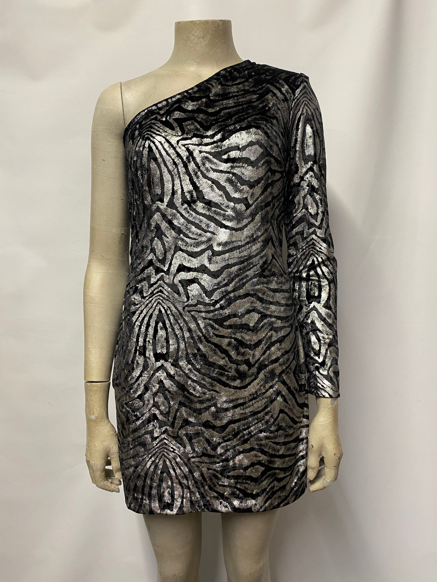 AllSaints Black and Silver Zebra Velvet Mini Dress 10 BNWT