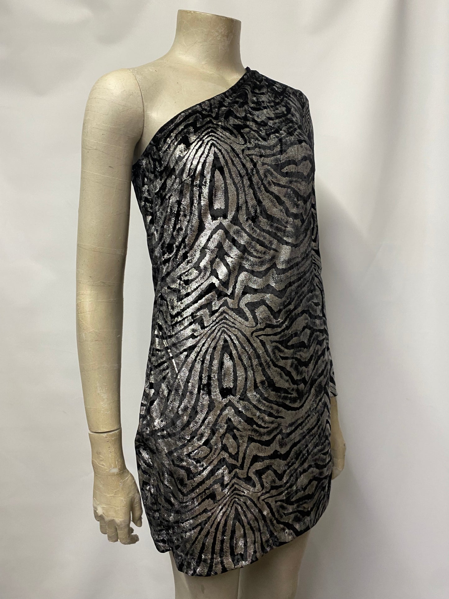 AllSaints Black and Silver Zebra Velvet Mini Dress 10 BNWT