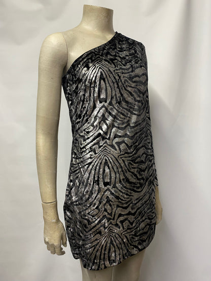 AllSaints Black and Silver Zebra Velvet Mini Dress 10 BNWT