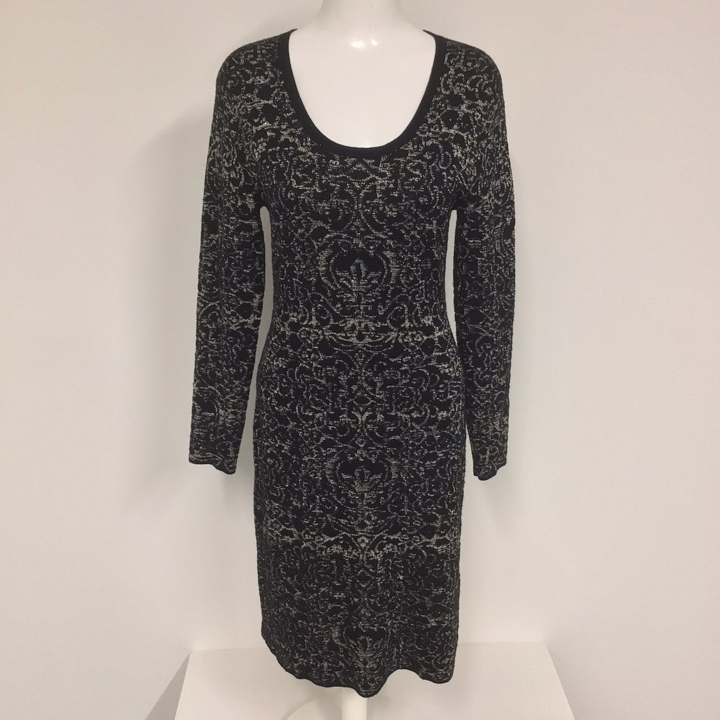 LK Bennett Dr Torino Black & Grey Metallic Thread Knitted Wool Blend Dress Size 10