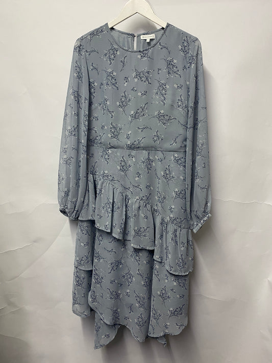 Warehouse Blue Floral Long Sleeve Tiered Dress 14