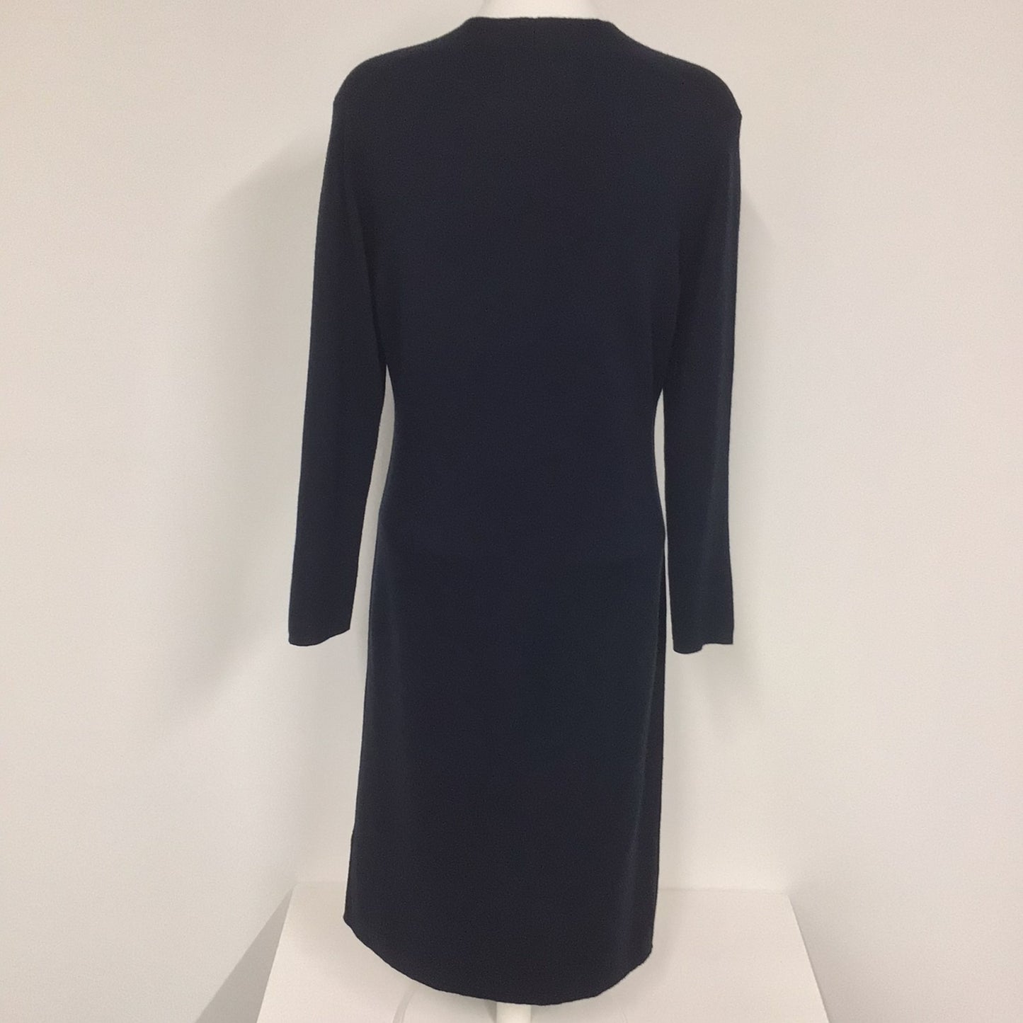 Jaeger Navy Blue Knitted V Neck Wool Blend Dress Size M