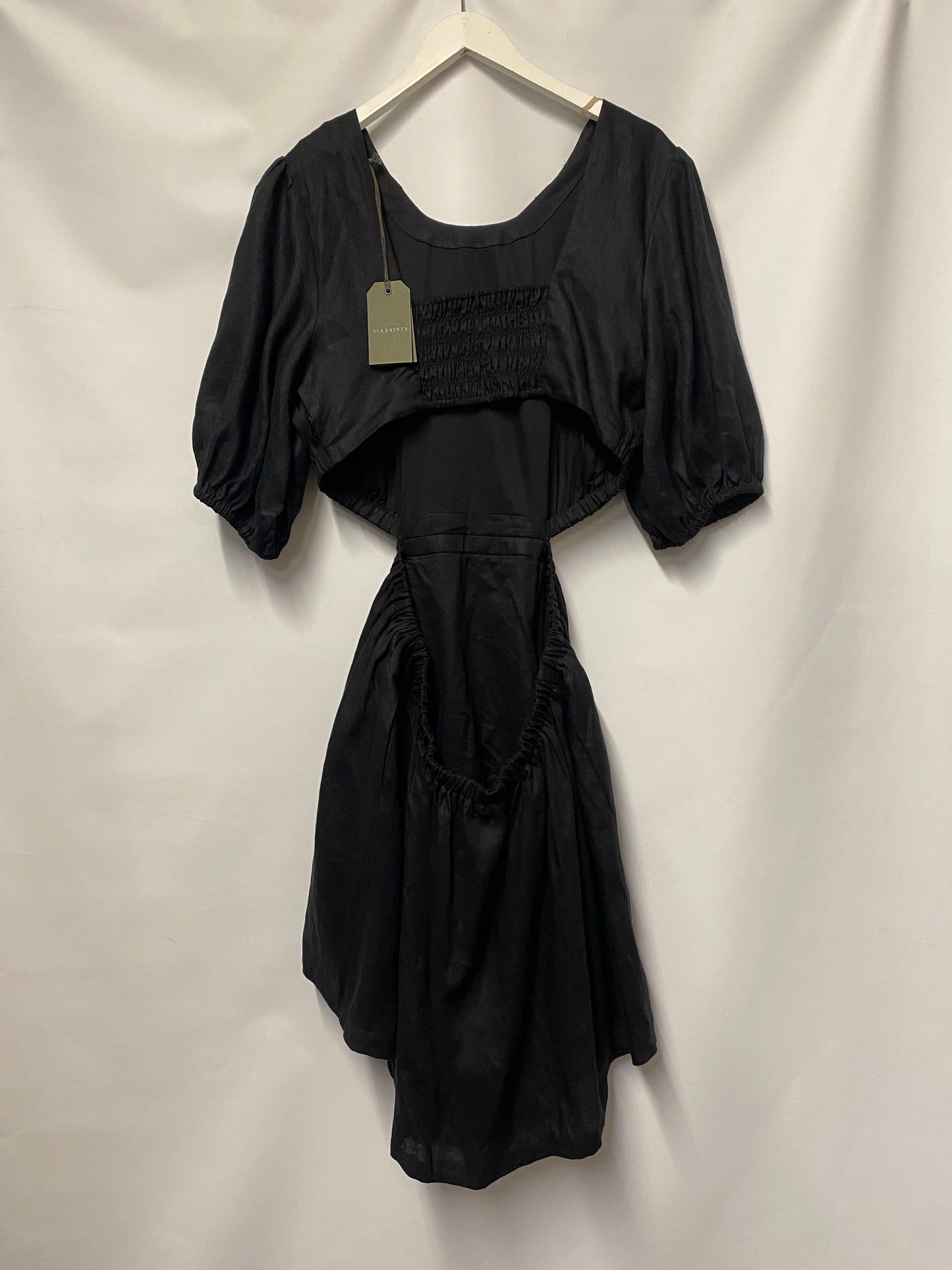 AllSaints Black Linen Backless Mini Dress 16