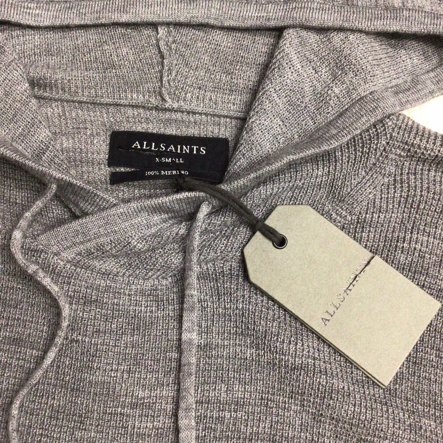 BNWT AllSaints Grey Marl Ivar 100% Merino Wool Hoody Size XS