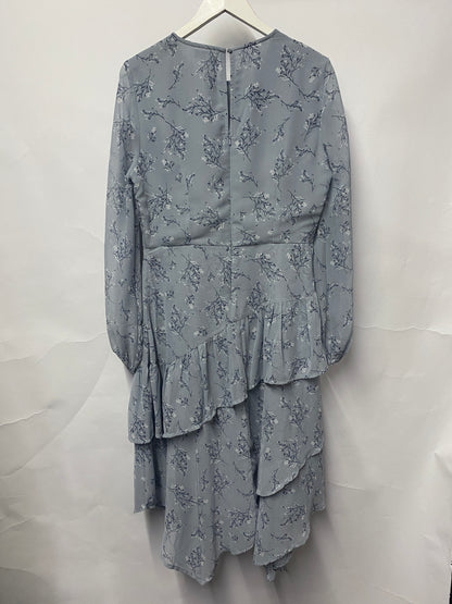 Warehouse Blue Floral Long Sleeve Tiered Dress 14