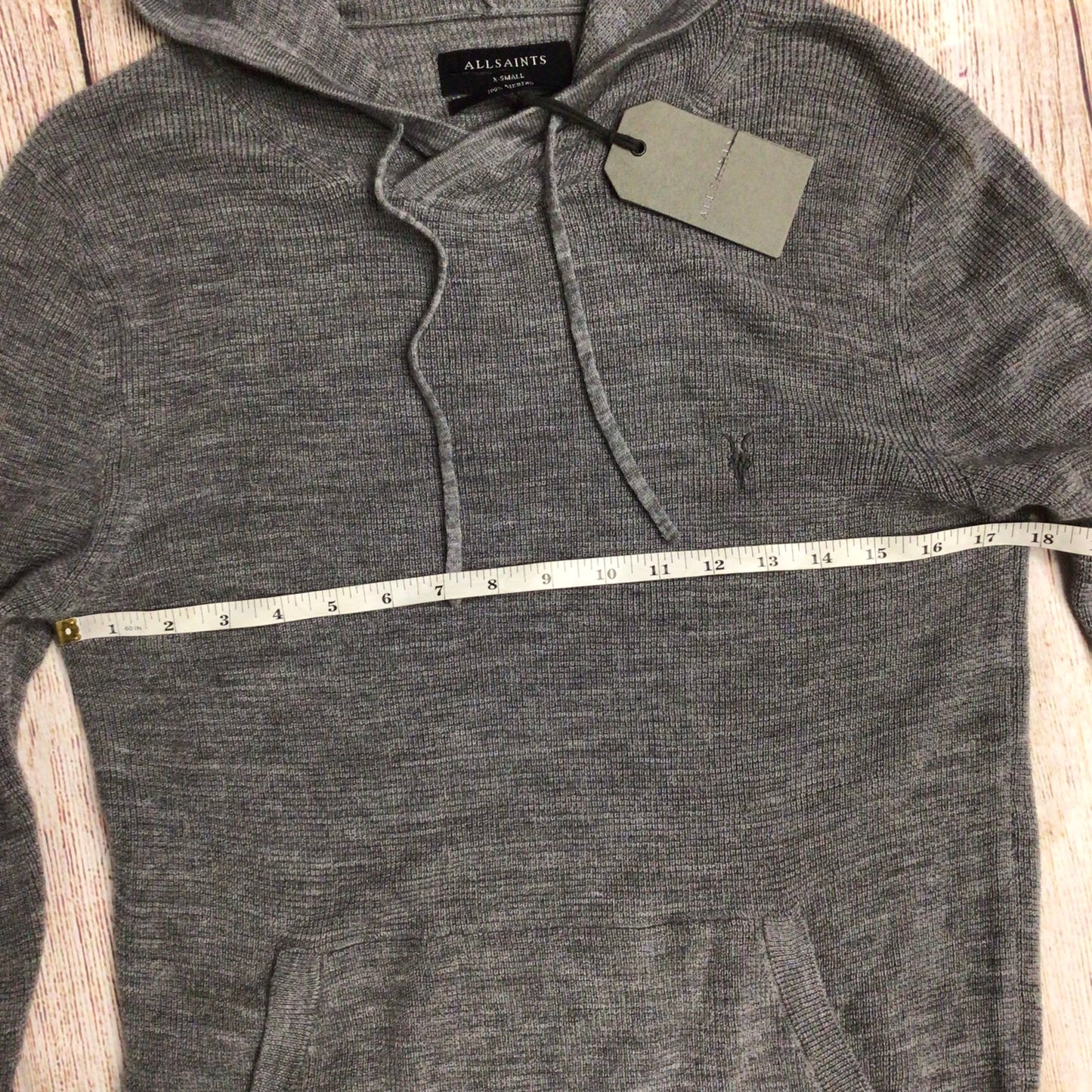 BNWT AllSaints Grey Marl Ivar 100% Merino Wool Hoody Size XS