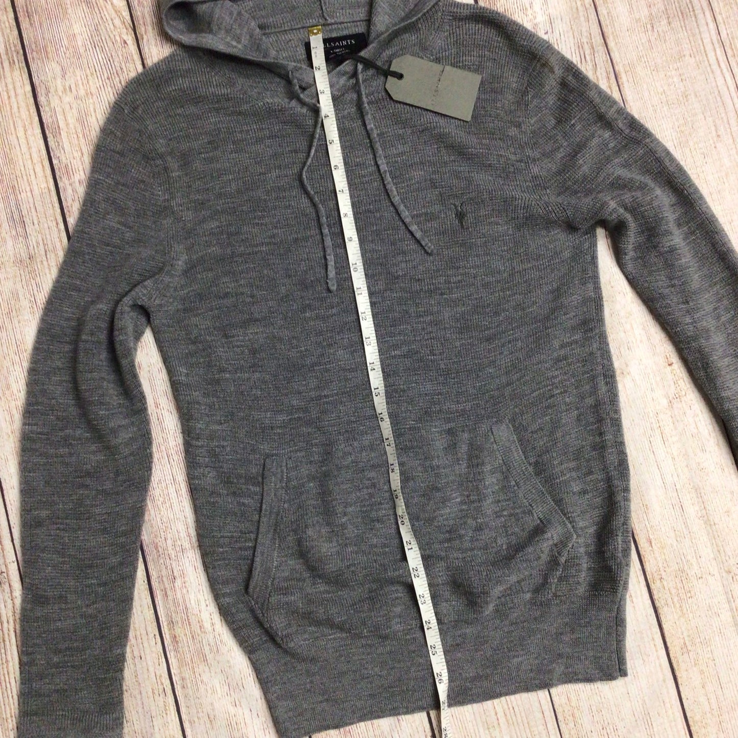 BNWT AllSaints Grey Marl Ivar 100% Merino Wool Hoody Size XS