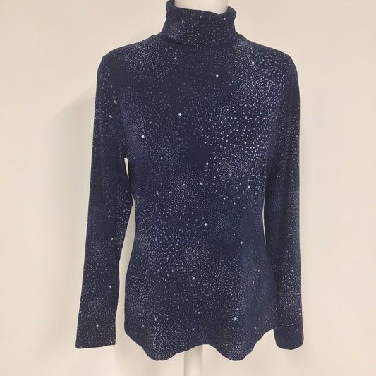 Lands' End Navy Blue Night Sky Print High Neck Top Size M