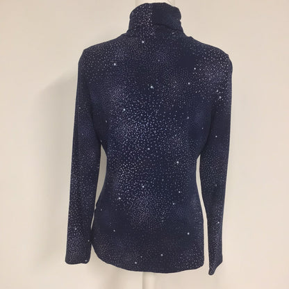 Lands' End Navy Blue Night Sky Print High Neck Top Size M