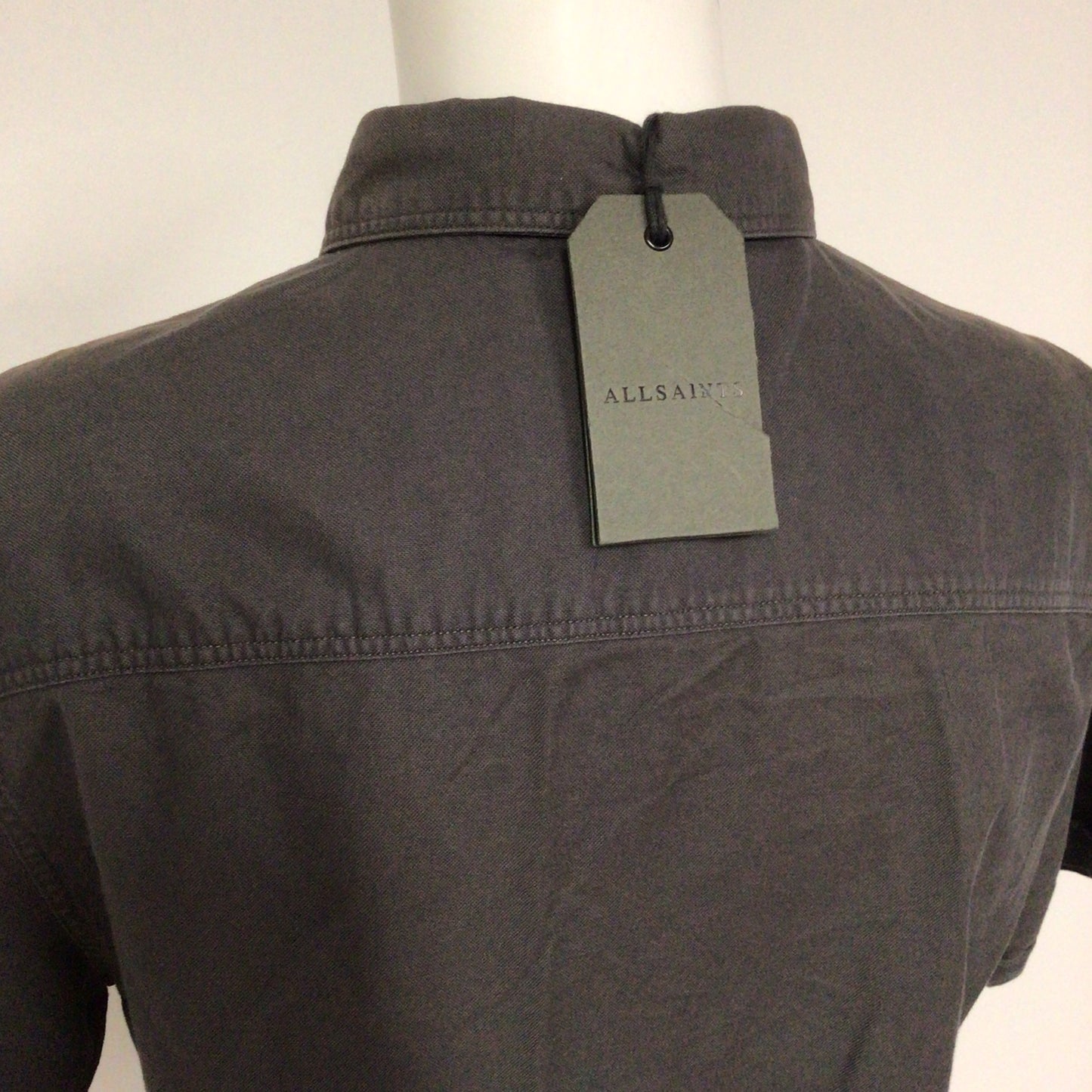 BNWT AllSaints Dark Cannon Grey Hungtingdon Short Sleeve Shirt Size XS