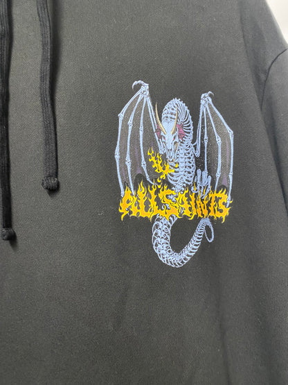 AllSaints Black Cotton Graphic Dragon Hoodie Large