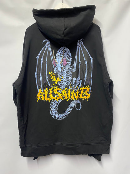 AllSaints Black Cotton Graphic Dragon Hoodie Large