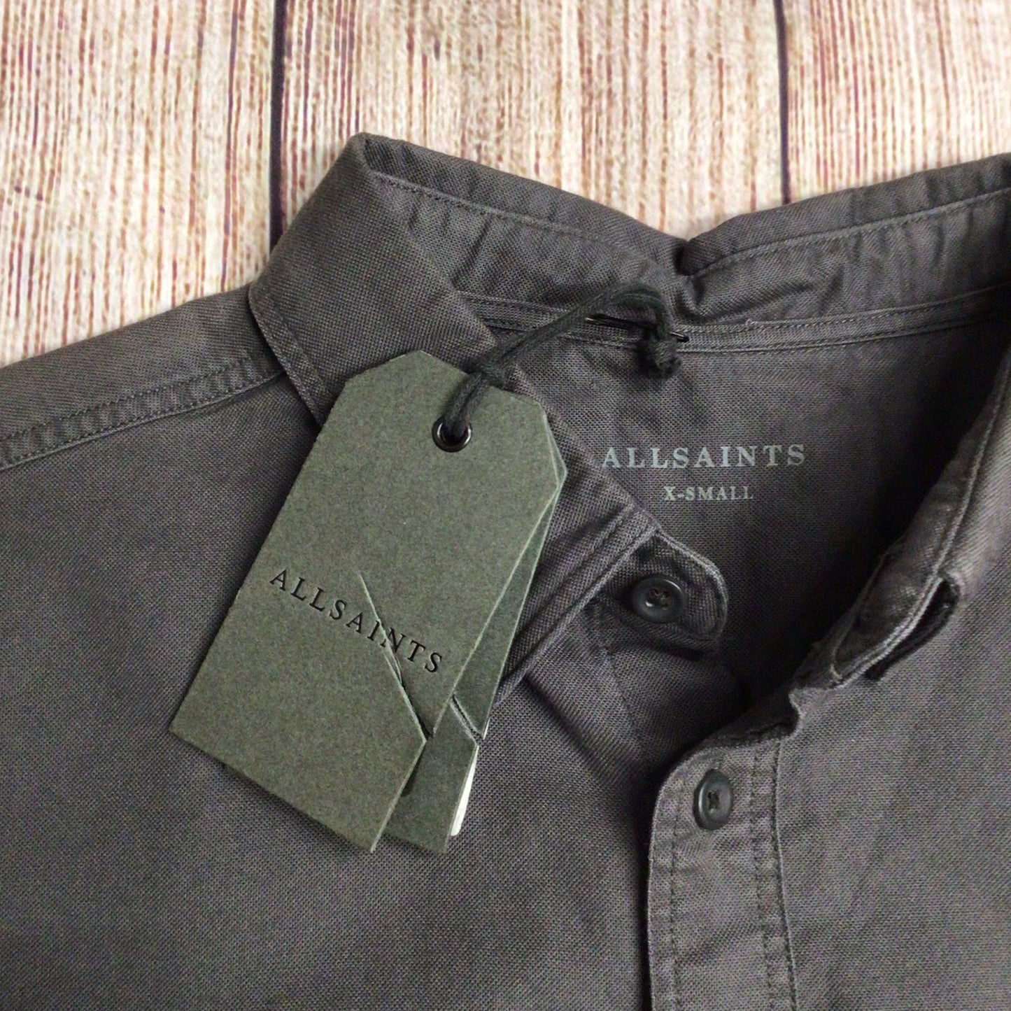 BNWT AllSaints Dark Cannon Grey Hungtingdon Short Sleeve Shirt Size XS