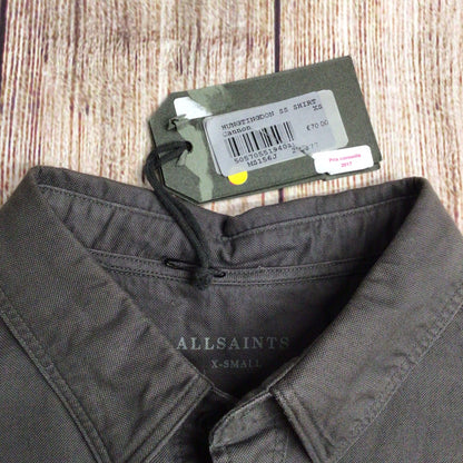 BNWT AllSaints Dark Cannon Grey Hungtingdon Short Sleeve Shirt Size XS