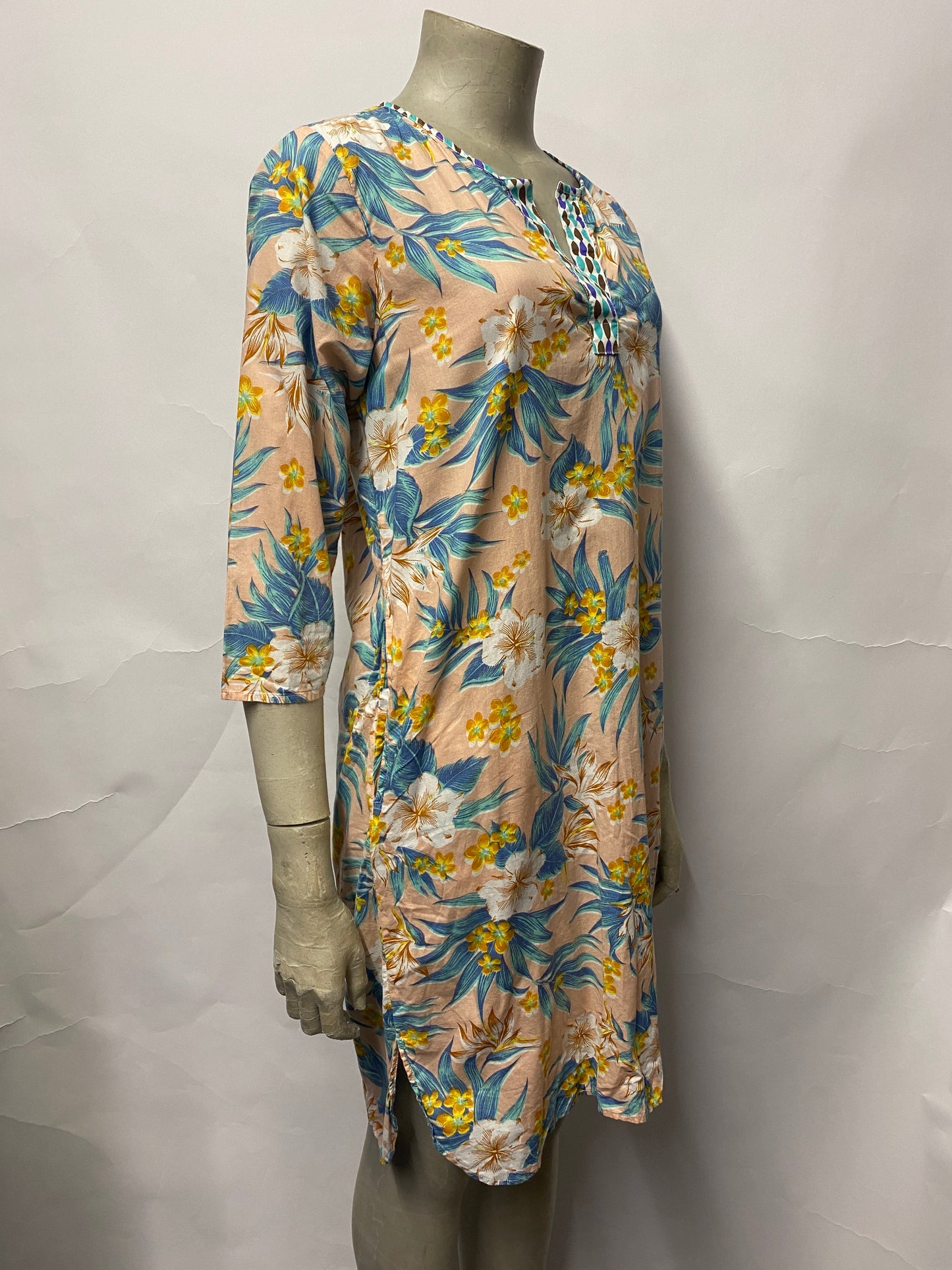 Roberta Freymann Pink and Blue Hawaiian Floral Tunic Dress XS