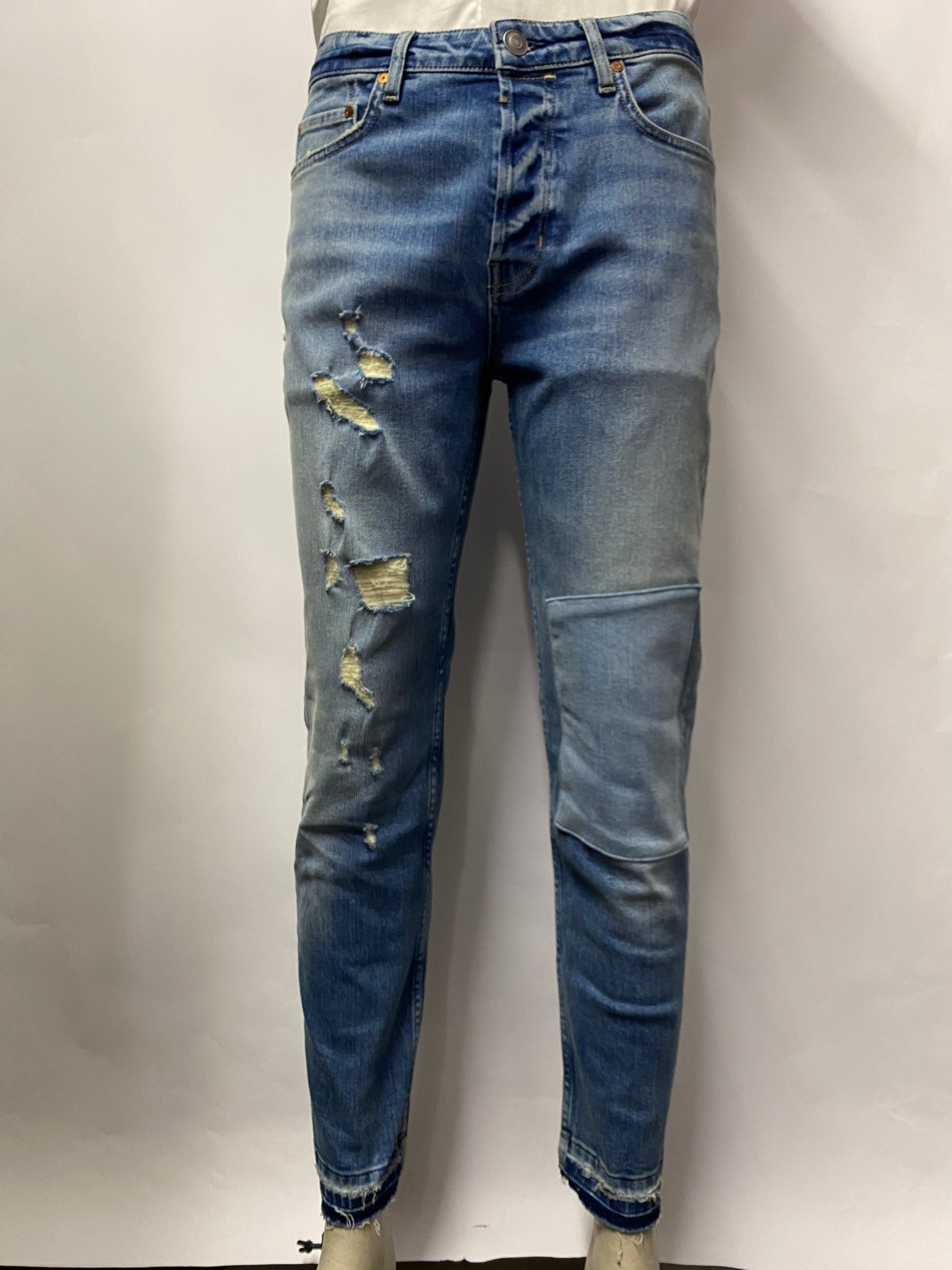 All Saints Blue Wash Patch Tapered Jeans W33