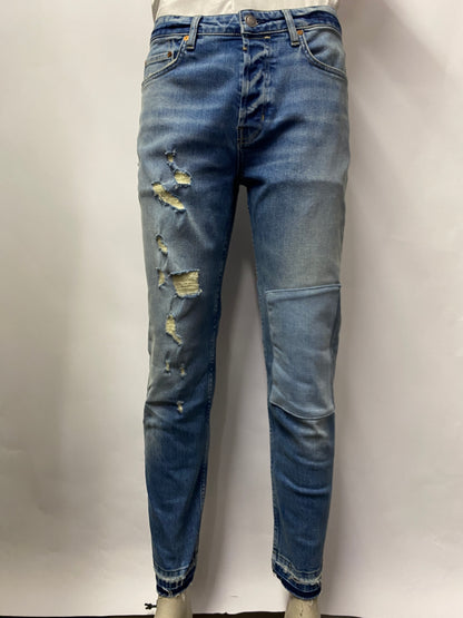 All Saints Blue Wash Patch Tapered Jeans W33