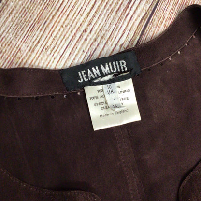 Jean Muir Dark Brown Soft 100% Suede Leather Long Waistcoat Size 16