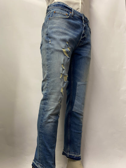 All Saints Blue Wash Patch Tapered Jeans W33