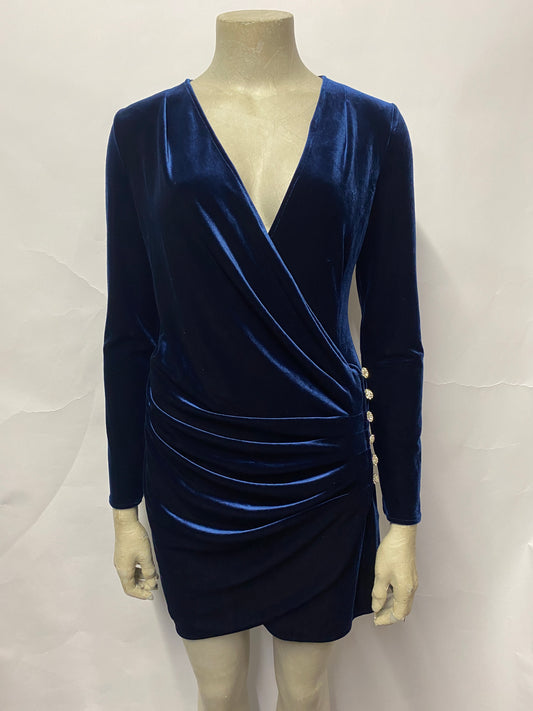Topshop Dark Blue Velvet Mini Dress 8 BNWT