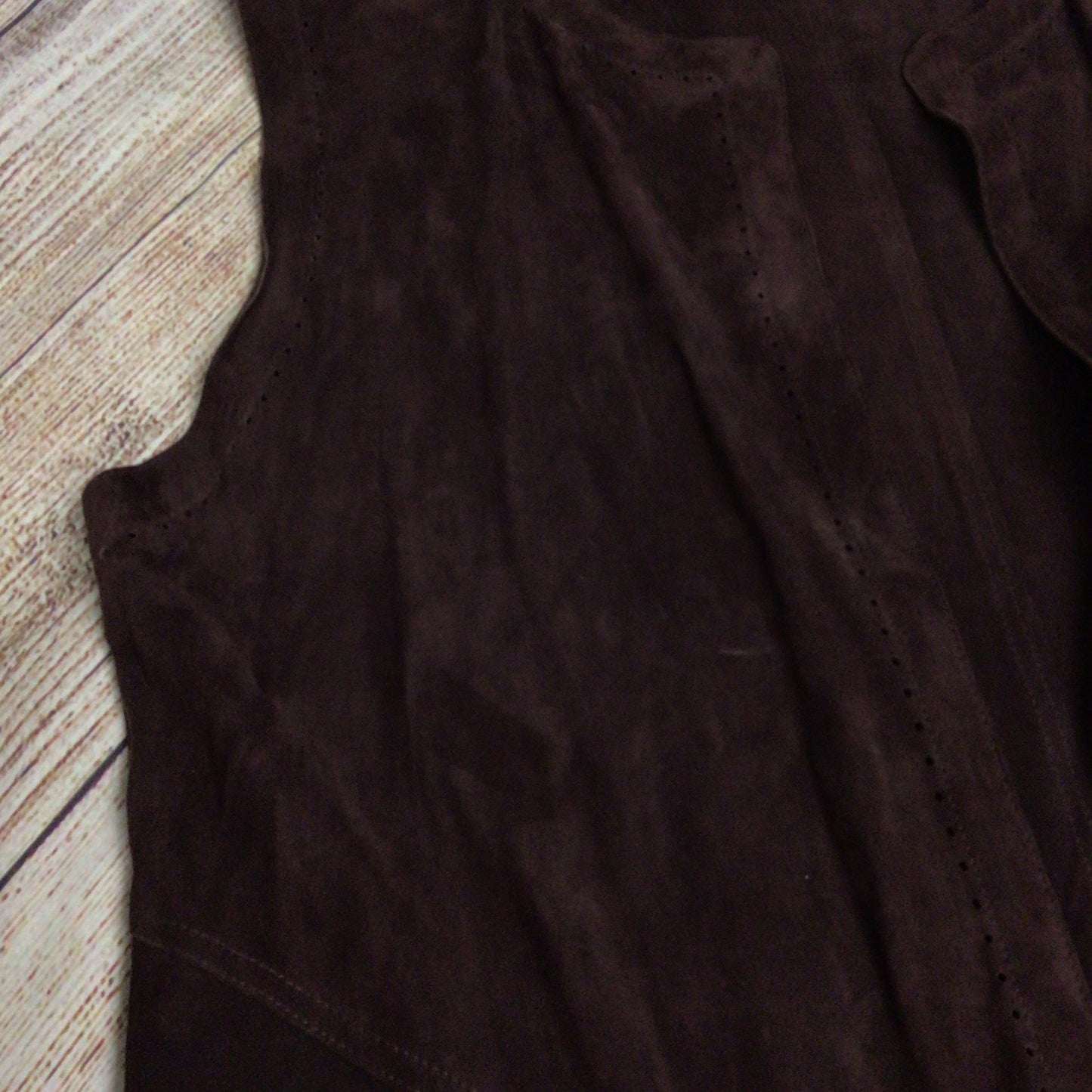 Jean Muir Dark Brown Soft 100% Suede Leather Long Waistcoat Size 16