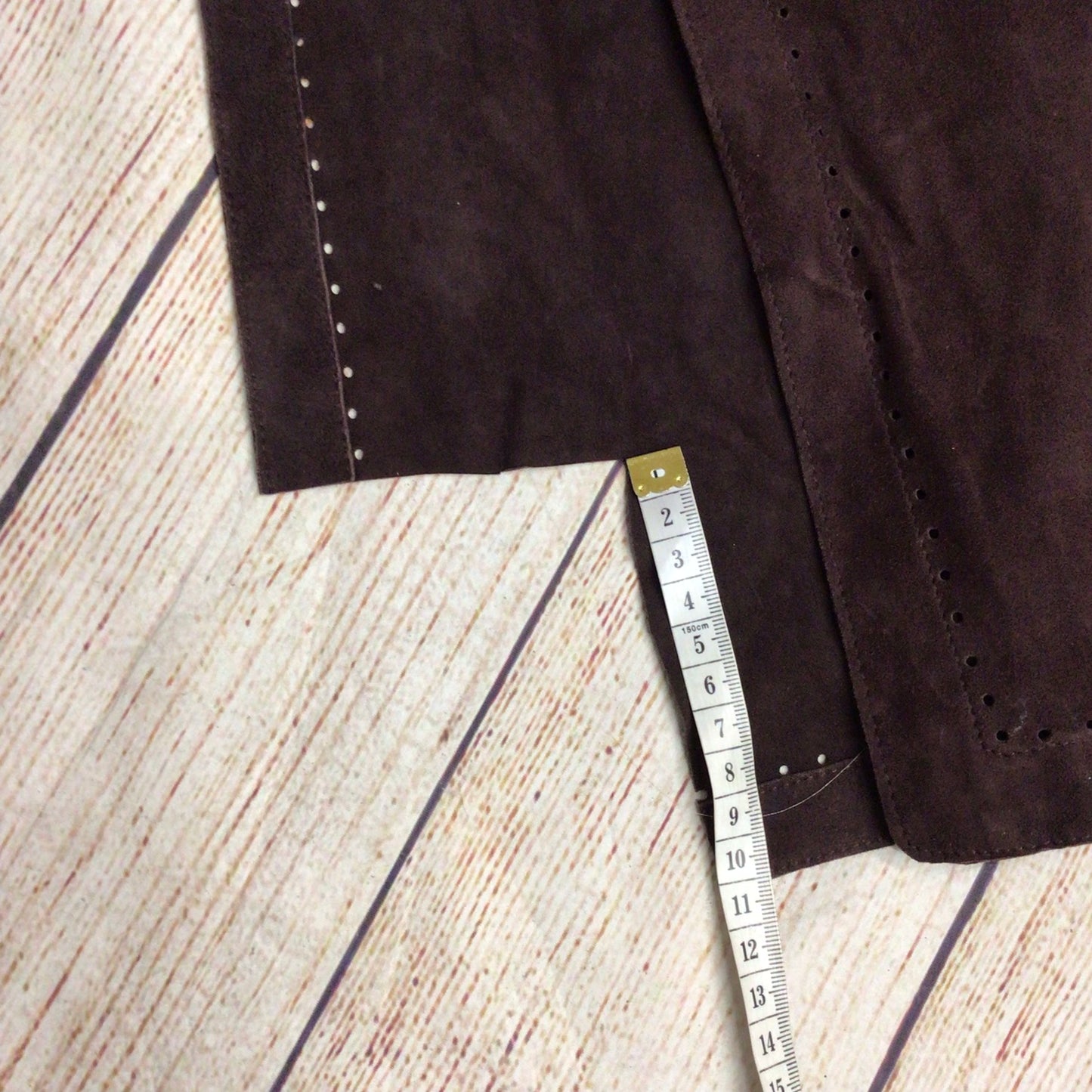 Jean Muir Dark Brown Soft 100% Suede Leather Long Waistcoat Size 16