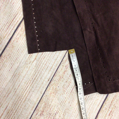 Jean Muir Dark Brown Soft 100% Suede Leather Long Waistcoat Size 16