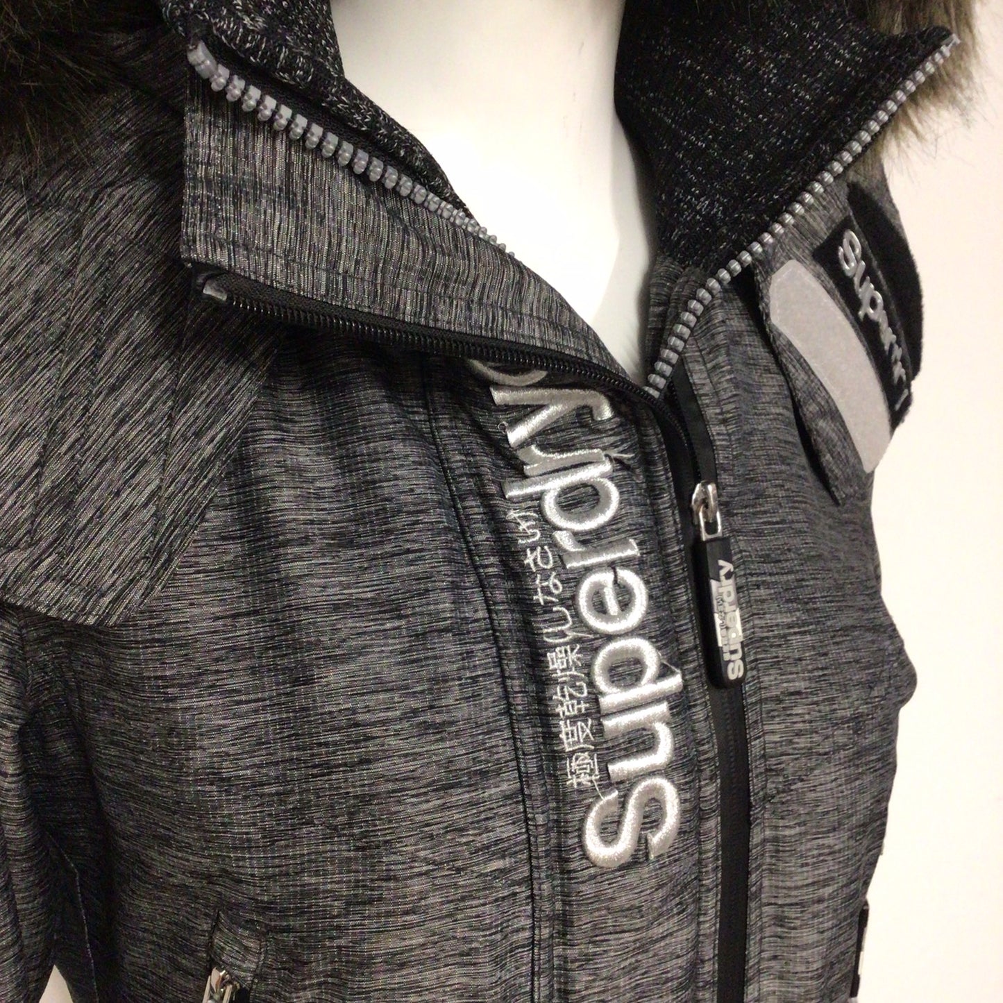 Superdry Grey/Silver Double Zip Jacket Size XS