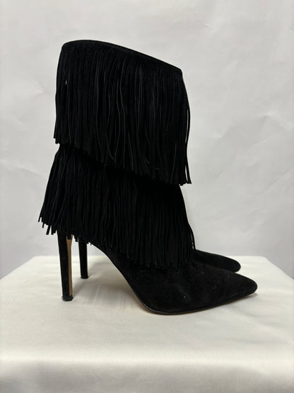 Sam Edelman Black Suede Belinda Fringe Heel Boots 7