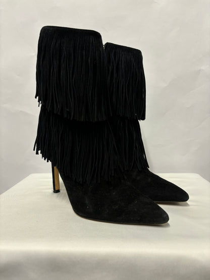 Sam Edelman Black Suede Belinda Fringe Heel Boots 7