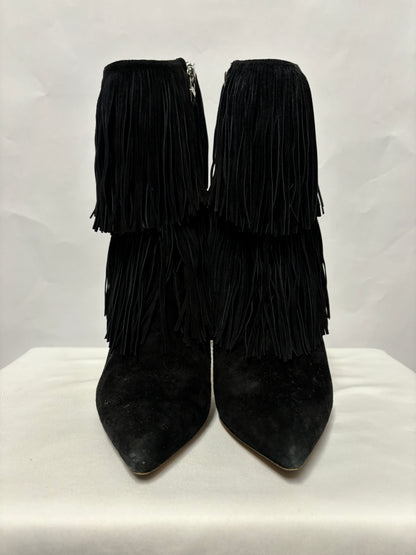 Sam Edelman Black Suede Belinda Fringe Heel Boots 7