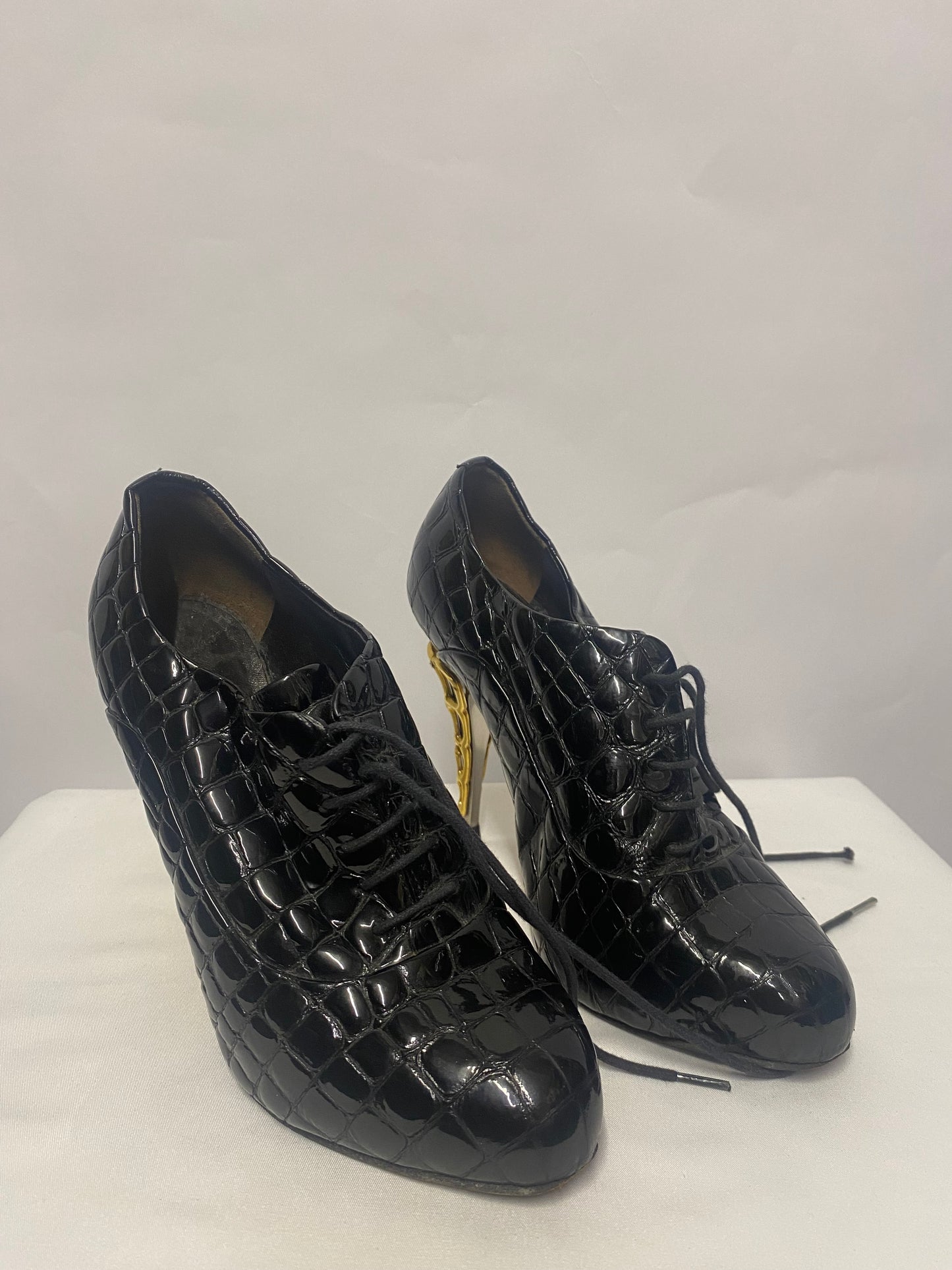 Giuseppe Zanotti Black Patent Croc Effect Caged Heels 4.5