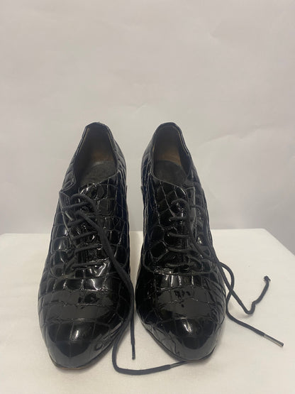 Giuseppe Zanotti Black Patent Croc Effect Caged Heels 4.5