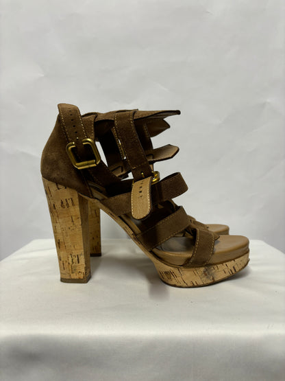 Chloé Brown Suede and Cork Heeled Gladiator Sandals 8