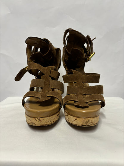 Chloé Brown Suede and Cork Heeled Gladiator Sandals 8