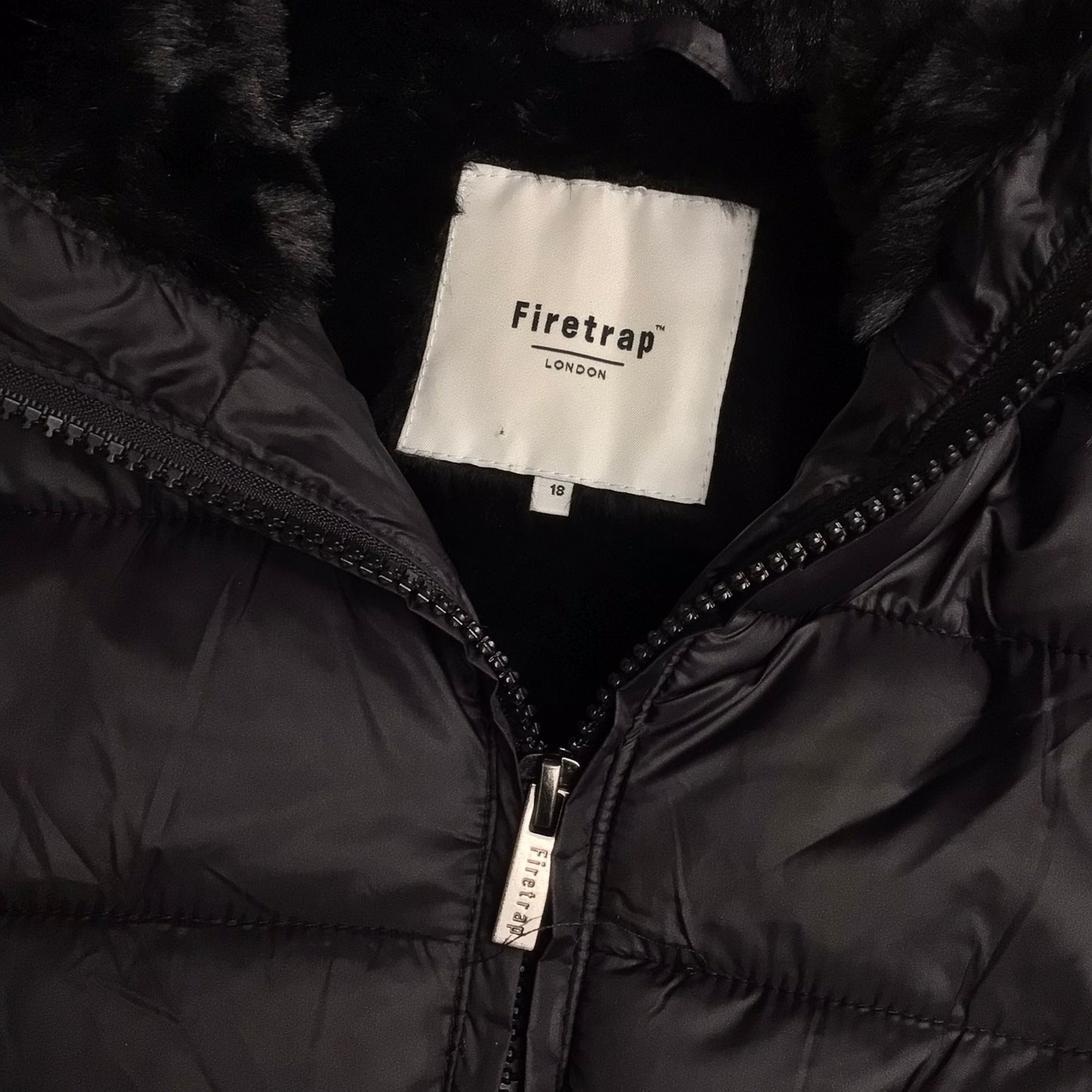 Firetrap Black Puffer Jacket w/Faux Fur Hood Size 18