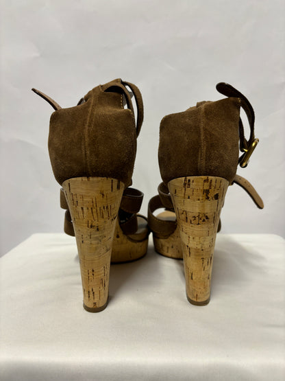 Chloé Brown Suede and Cork Heeled Gladiator Sandals 8