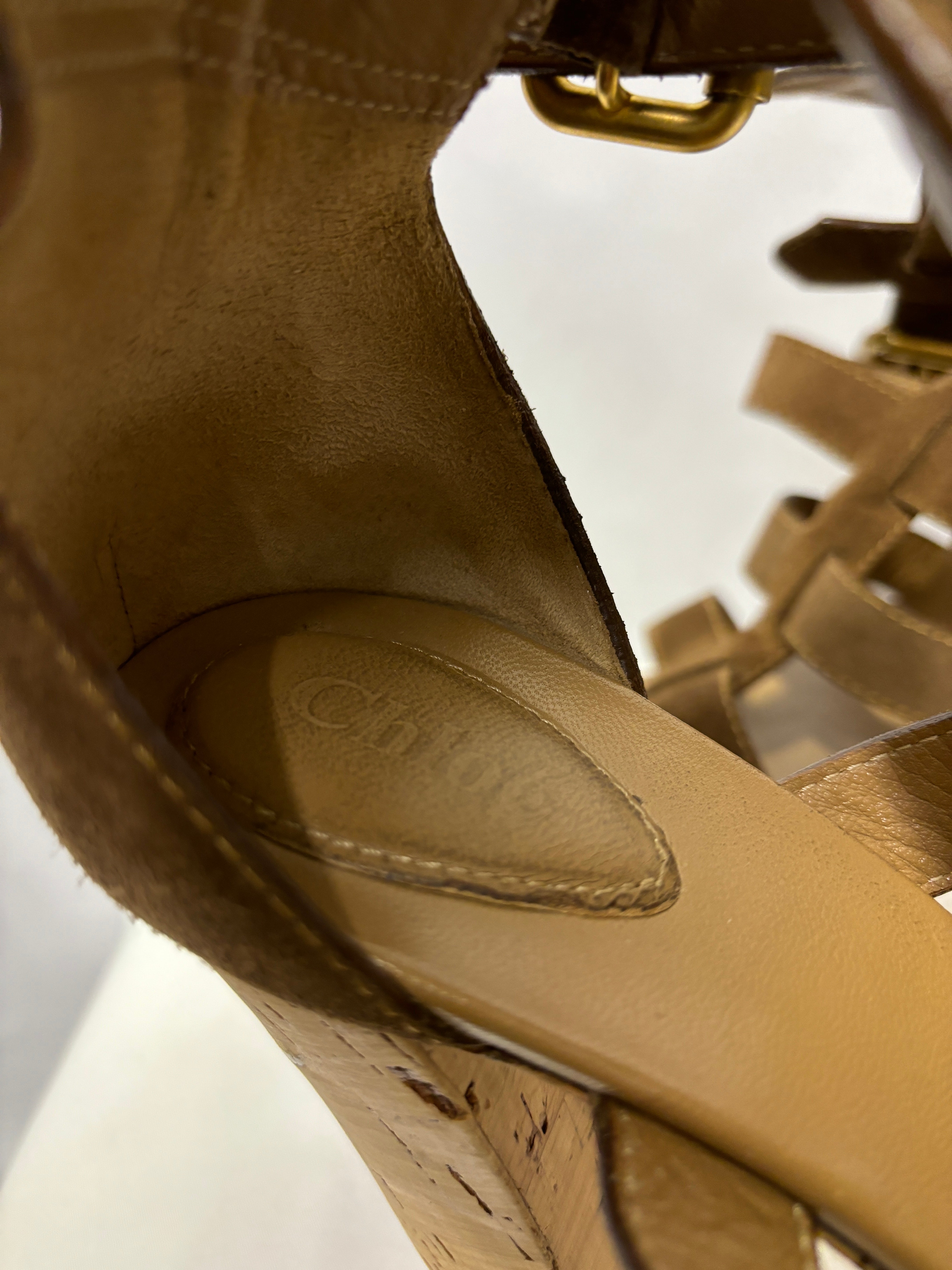 Chloe Brown Suede and Cork Heeled Gladiator Sandals 8 Shop for Shelter