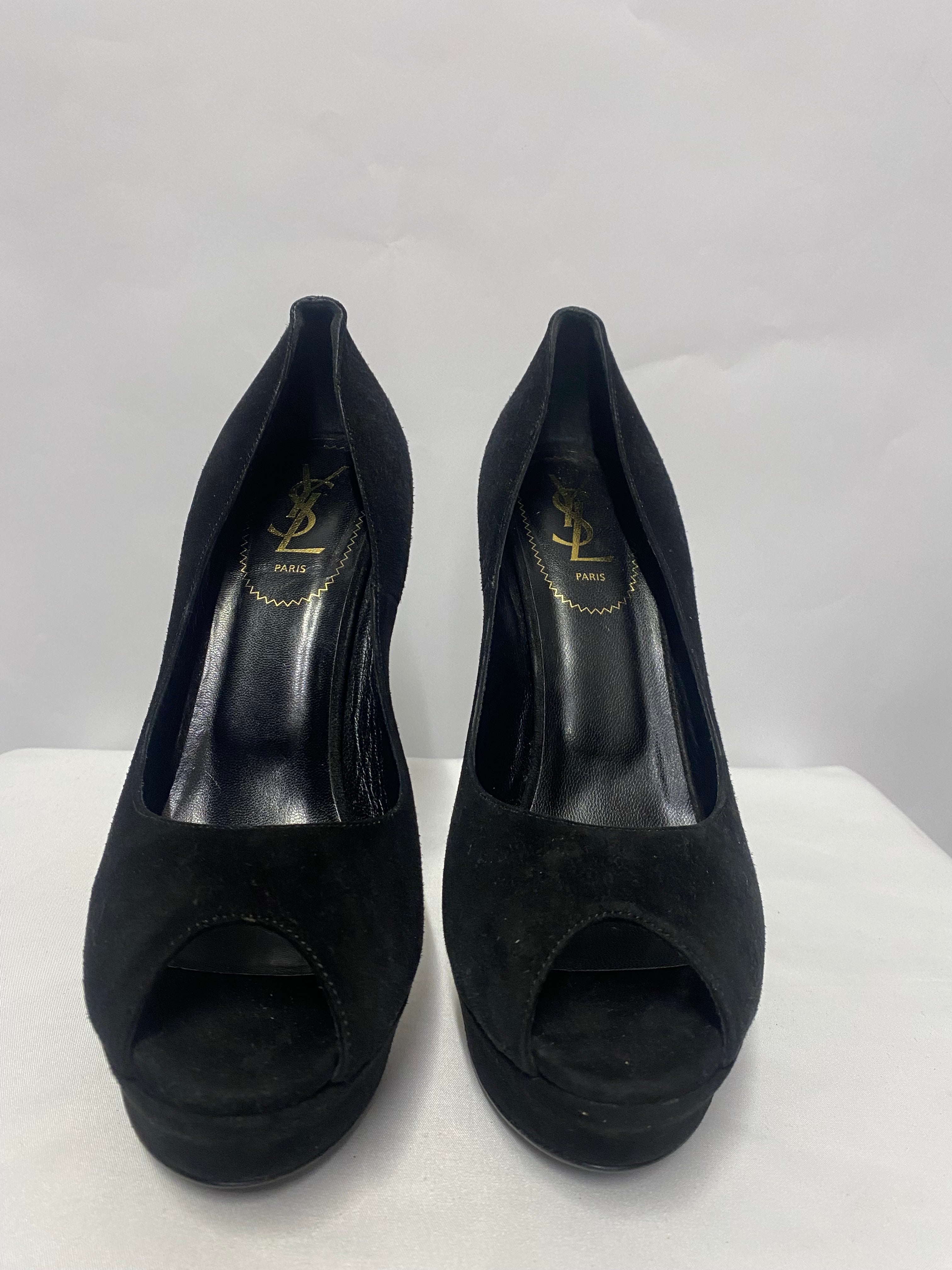 YSL Black Palais Platform Peep Toe Pump 7