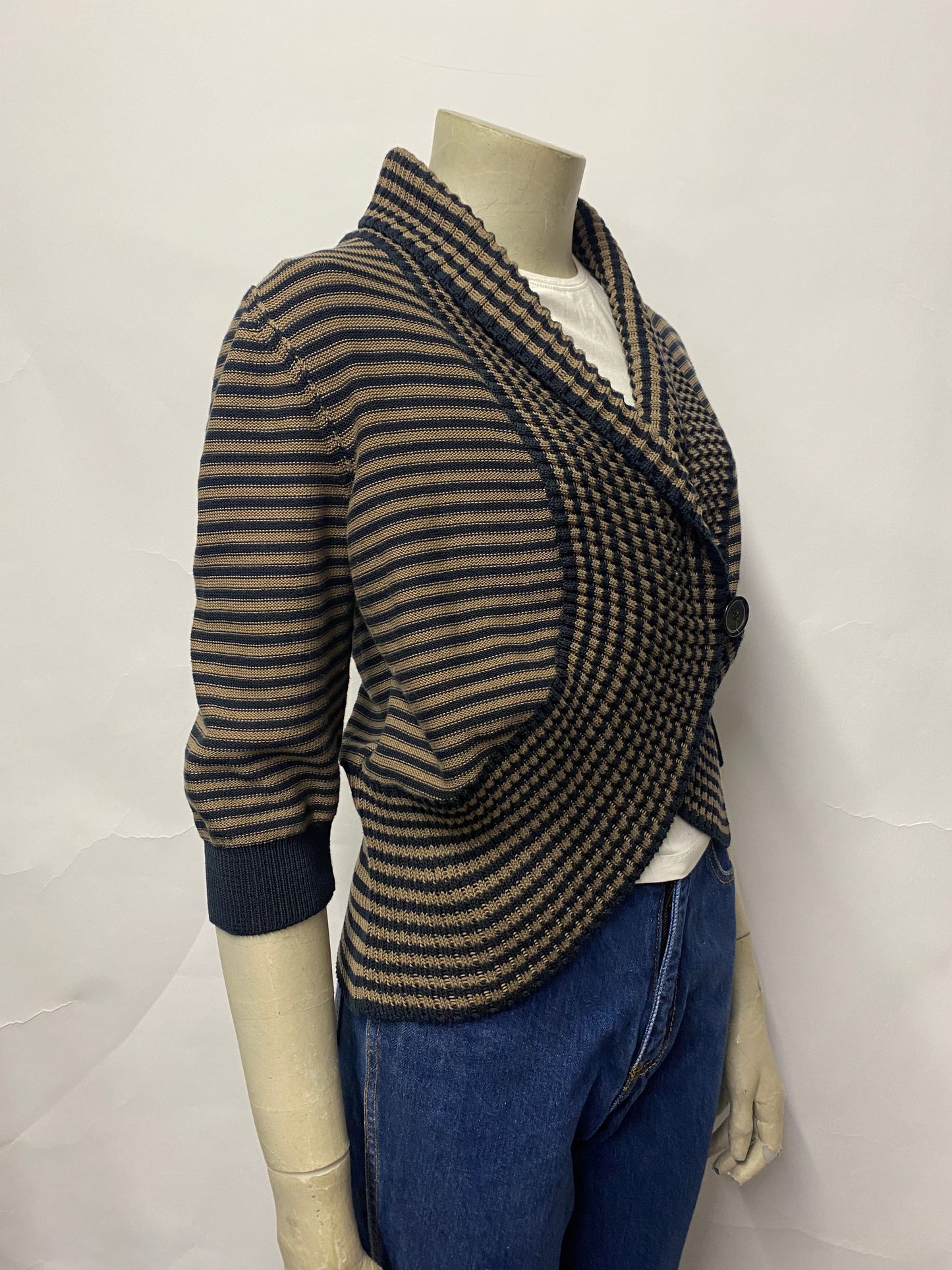 Sonia Rykiel Brown and Navy Stripe Cropped Cotton Cardigan 14