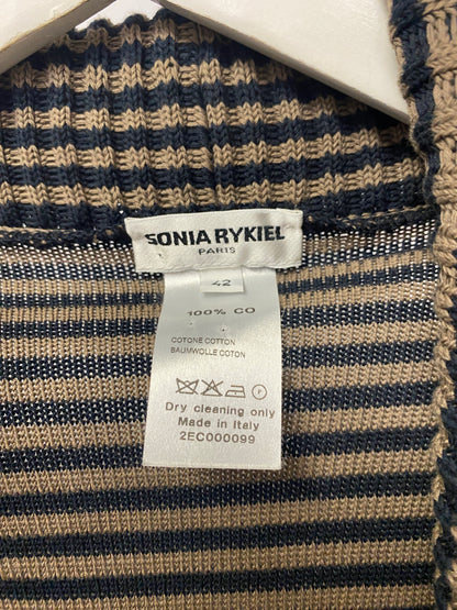 Sonia Rykiel Brown and Navy Stripe Cropped Cotton Cardigan 14