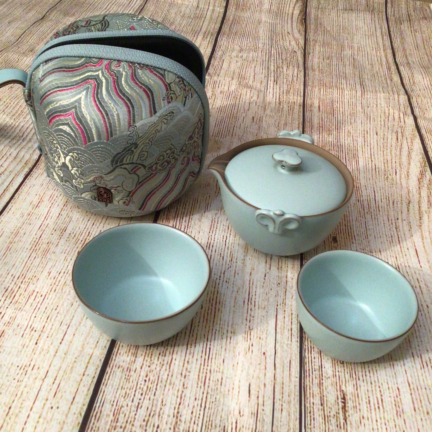 Edenus Light Blue Green Travel Tea Set with Case